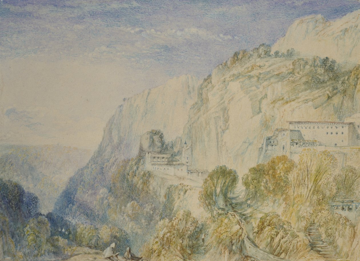 黎巴嫩山和圣安东尼奥修道院，1832  -  34年（用钢笔和棕色墨水在石墨上水彩） 作者 约瑟夫·马洛德·威廉·特纳