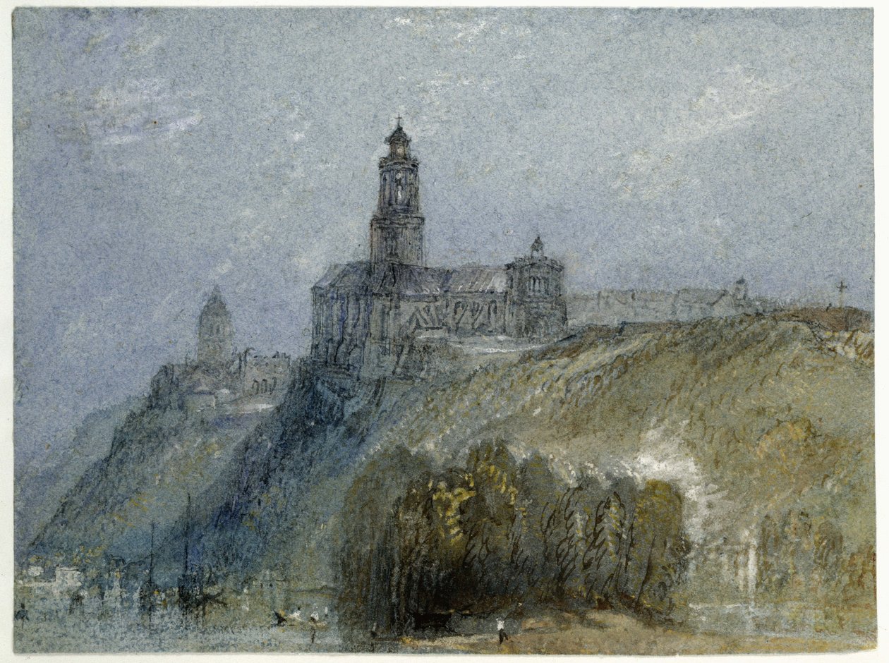 Saint-Florent-le-Vieil，c。 1826-30（水彩和身体颜色用笔和黑色和棕色墨水在蓝纸上） 作者 约瑟夫·马洛德·威廉·特纳