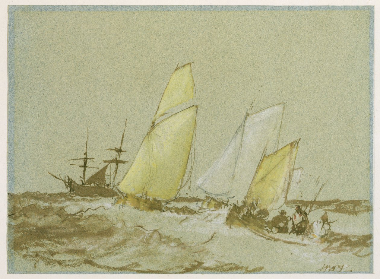 运输，c.1828-30（笔，刷和棕色墨水，身体颜色和石墨在蓝纸上） 作者 约瑟夫·马洛德·威廉·特纳