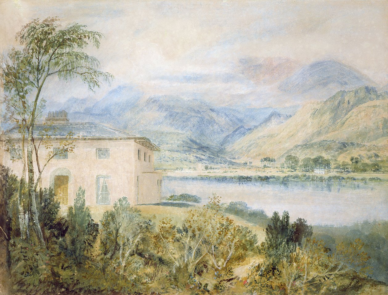 帐篷小屋，由Coniston Water，1818年，（wc和身体彩色灰纸） 作者 约瑟夫·马洛德·威廉·特纳
