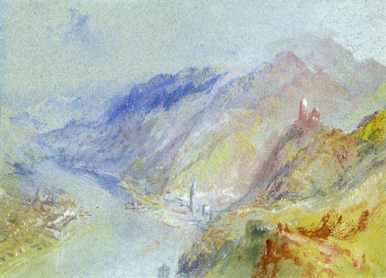 特劳斯尼茨城堡俯瞰兰茨胡特，c.1839（水粉画和厕所） 作者 约瑟夫·马洛德·威廉·特纳