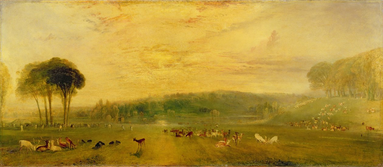 The Lake，Petworth：Sunset，Fighting Bucks，c.1829 作者 约瑟夫·马洛德·威廉·特纳