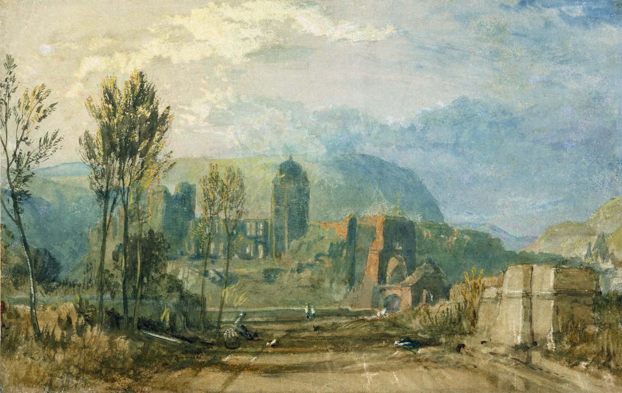 旅行，日落：向后看，c.1826-30（水粉笔和墨水笔在石墨纸上） 作者 约瑟夫·马洛德·威廉·特纳
