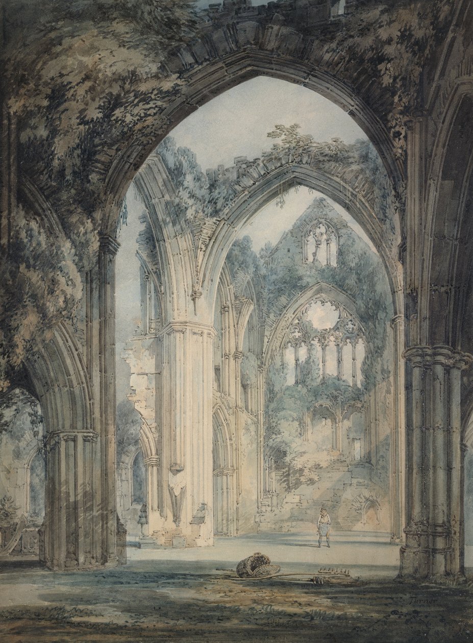 Montern修道院的Transept，Monmouthshire，c。 1794（用笔和黑色墨水在石墨上的水彩画） 作者 约瑟夫·马洛德·威廉·特纳