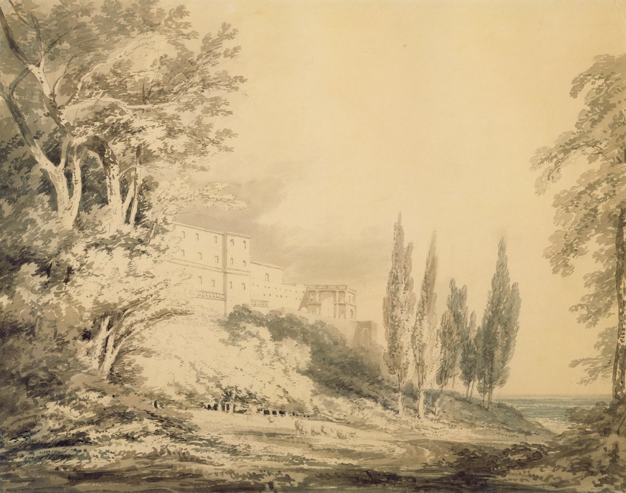 埃斯特别墅，c.1796（蓝色和灰色洗在纸上的石墨） 作者 约瑟夫·马洛德·威廉·特纳