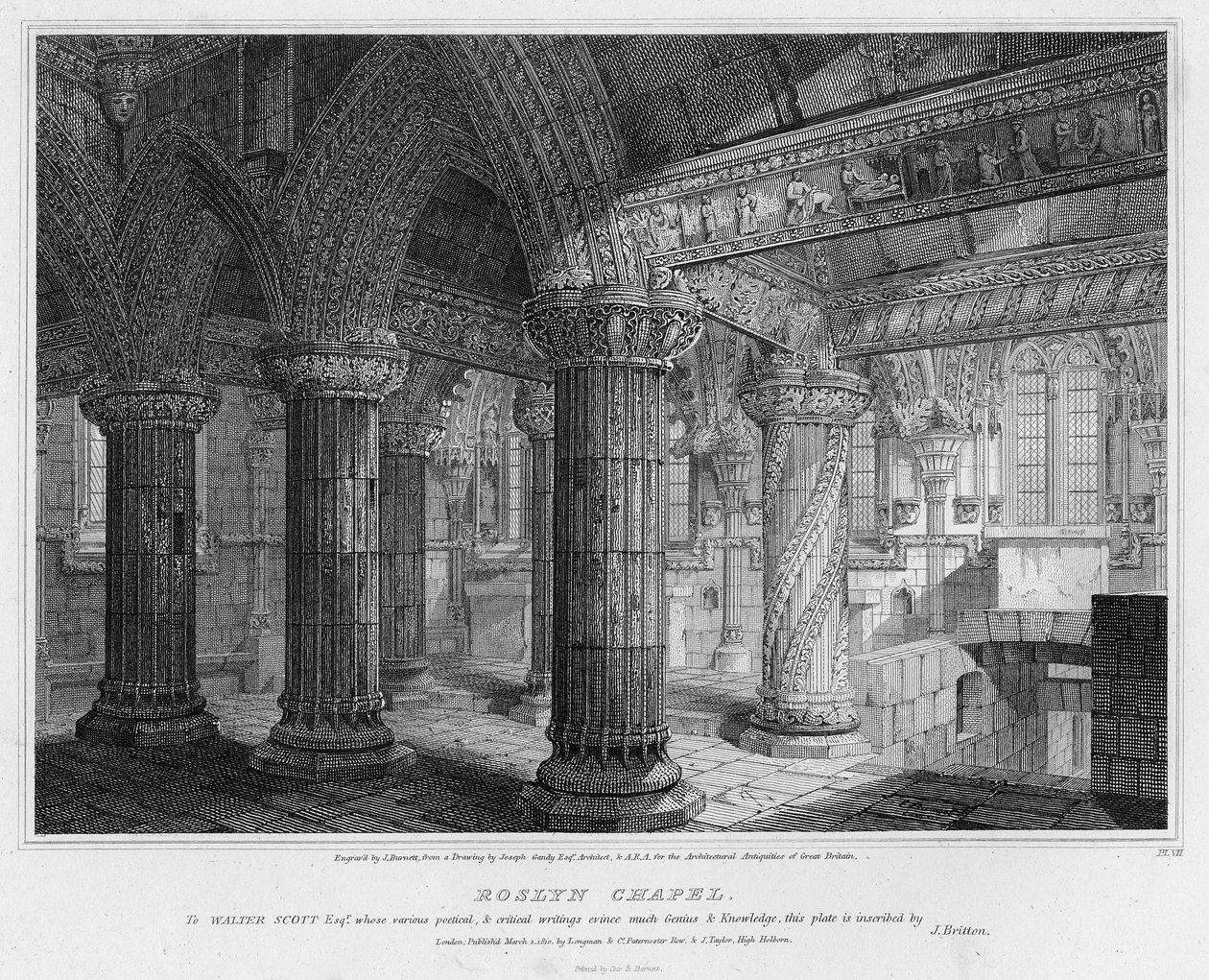 Roslyn Chapel，由J. Burnett雕刻，1810年 作者 约瑟夫·迈克尔·甘迪
