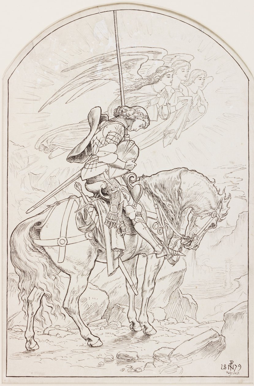 &39;Sir Galahad&39;的素描（纸上墨水） 作者 约瑟夫·诺埃尔·佩顿