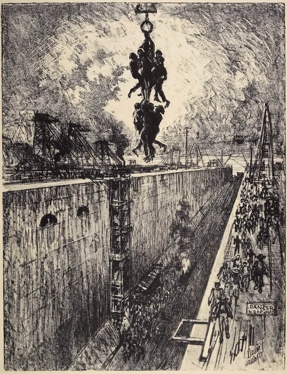 结束了一天，Gatun Lock，1912年 作者 约瑟夫·彭内尔