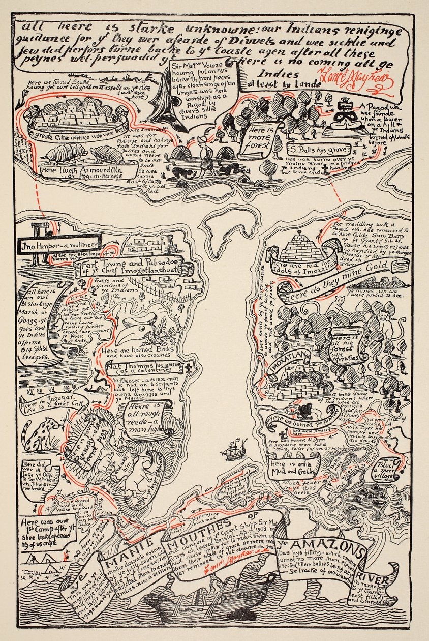 蝙蝠亚马逊的煽动地图，来自“小儿童的故事”的插图由Rudyard Kipling，酒吧。伦敦，1951年 作者 约瑟夫·鲁德亚德·吉卜林