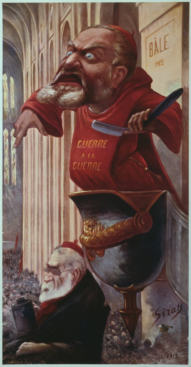 Jean Jaures和Edouard Vaillant在1912年巴塞尔举行的第二届社会主义国际大会上的漫画 作者 约瑟夫·西拉特