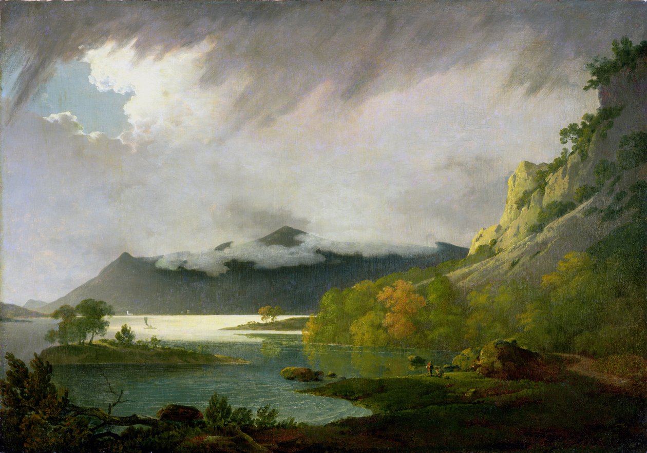 Derwent Water with Skiddaw in the distance，c.1795-6 作者 德比的约瑟夫·赖特
