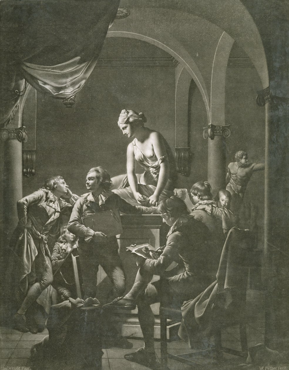 绘画学院，由William Pether（c.1738-1821）c.1772（mezzotint）雕刻 作者 德比的约瑟夫·赖特