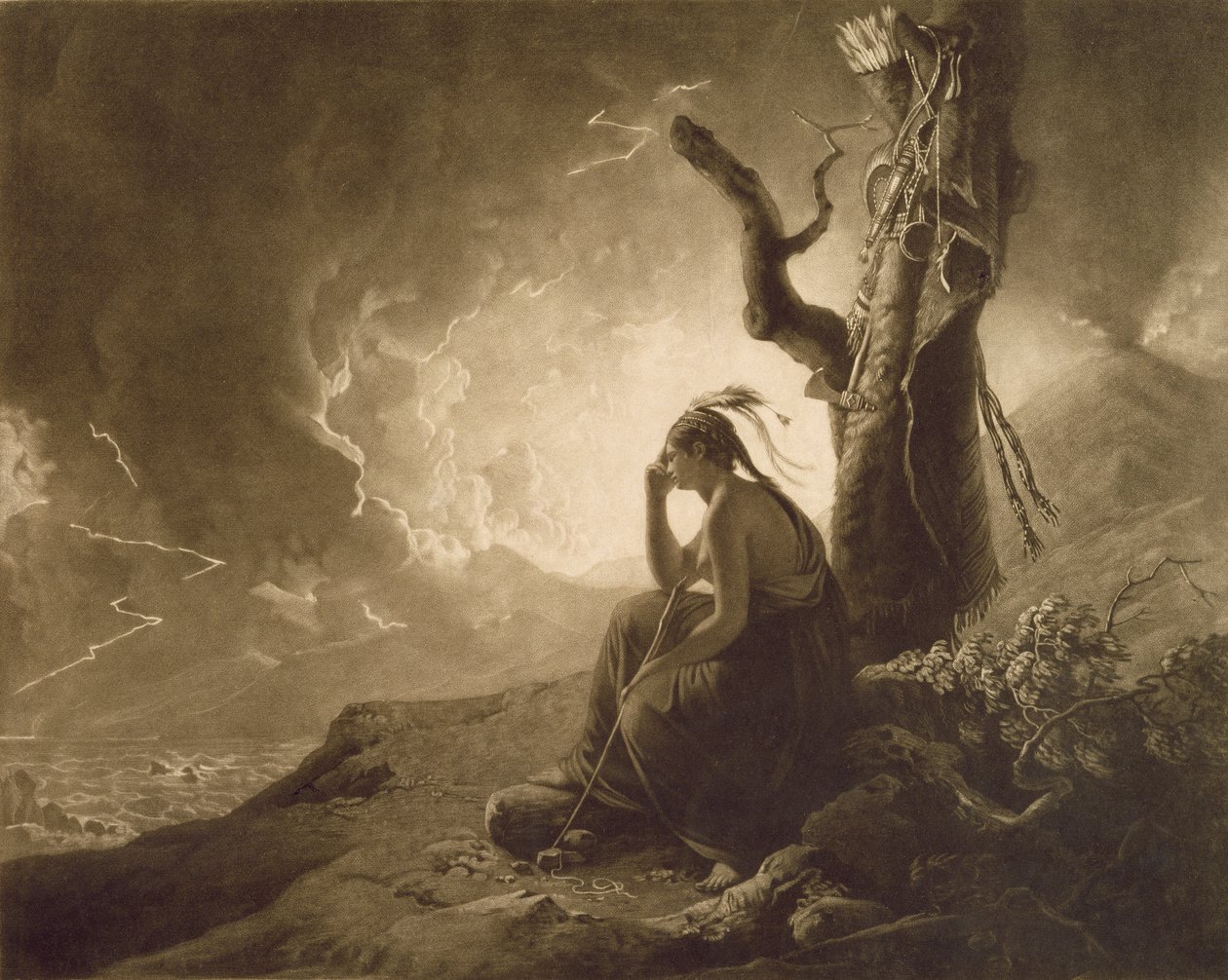印度寡妇，1789年（mezzotint） 作者 德比的约瑟夫·赖特