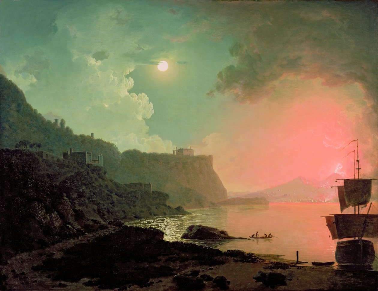 来自Posillipo的维苏威火山，1788年 作者 德比的约瑟夫·赖特