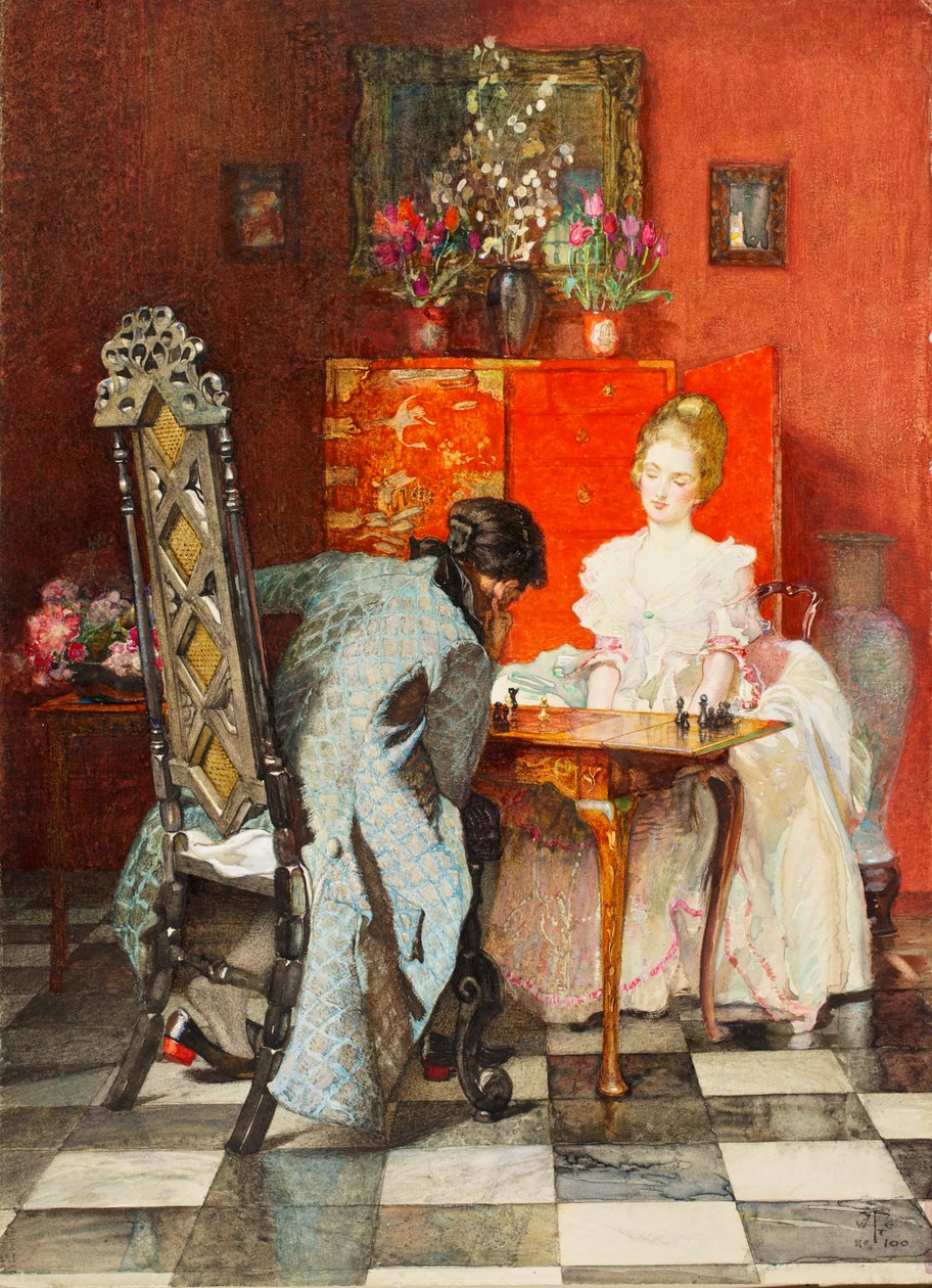 国际象棋选手，或黑色移动，1920年（wc und gouache on paper） 作者 约瑟夫·沃尔特·韦斯特