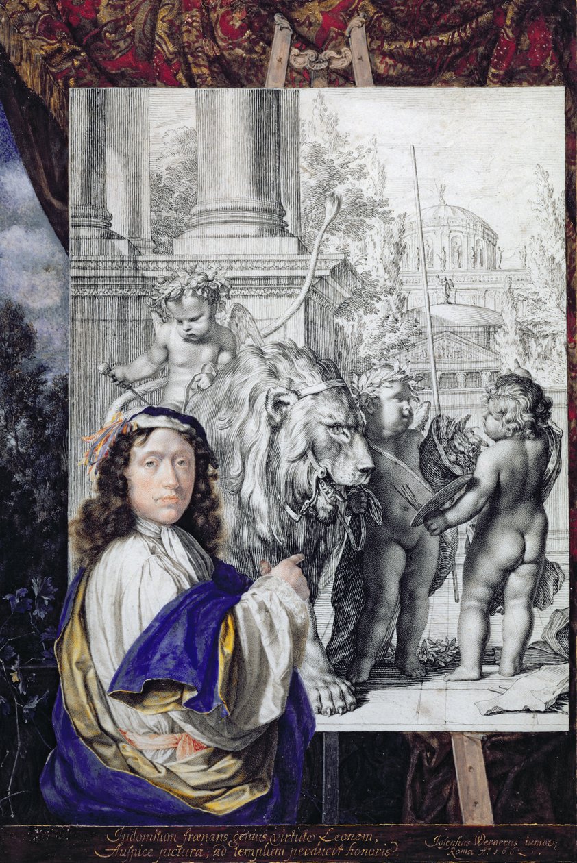 自画像，1662（笔和墨水和牛皮纸上的wc） 作者 约瑟夫·维尔纳