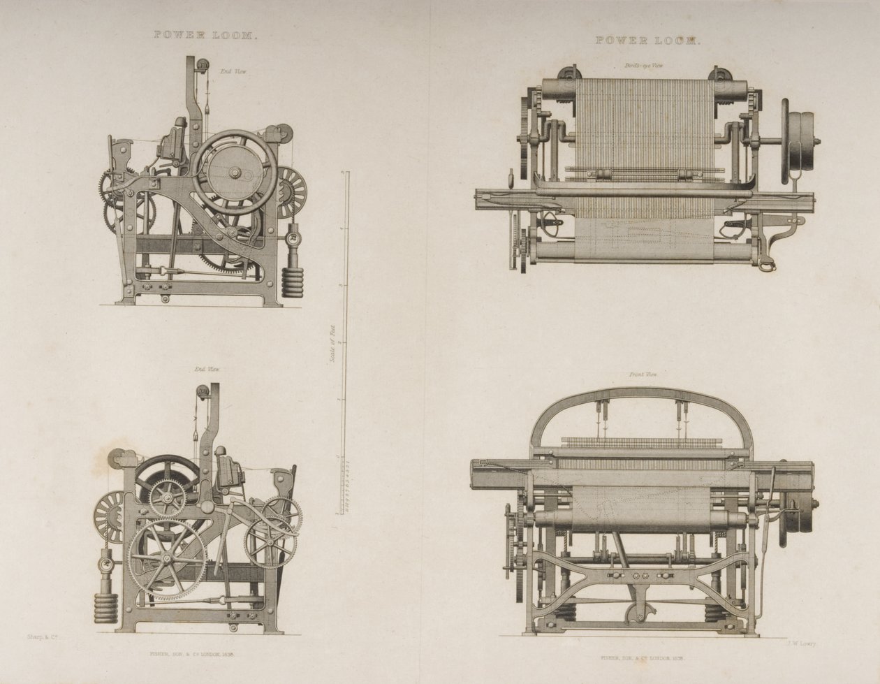 动力织机的四种观点，c.1830（石版画） 作者 约瑟夫·威尔逊·洛瑞