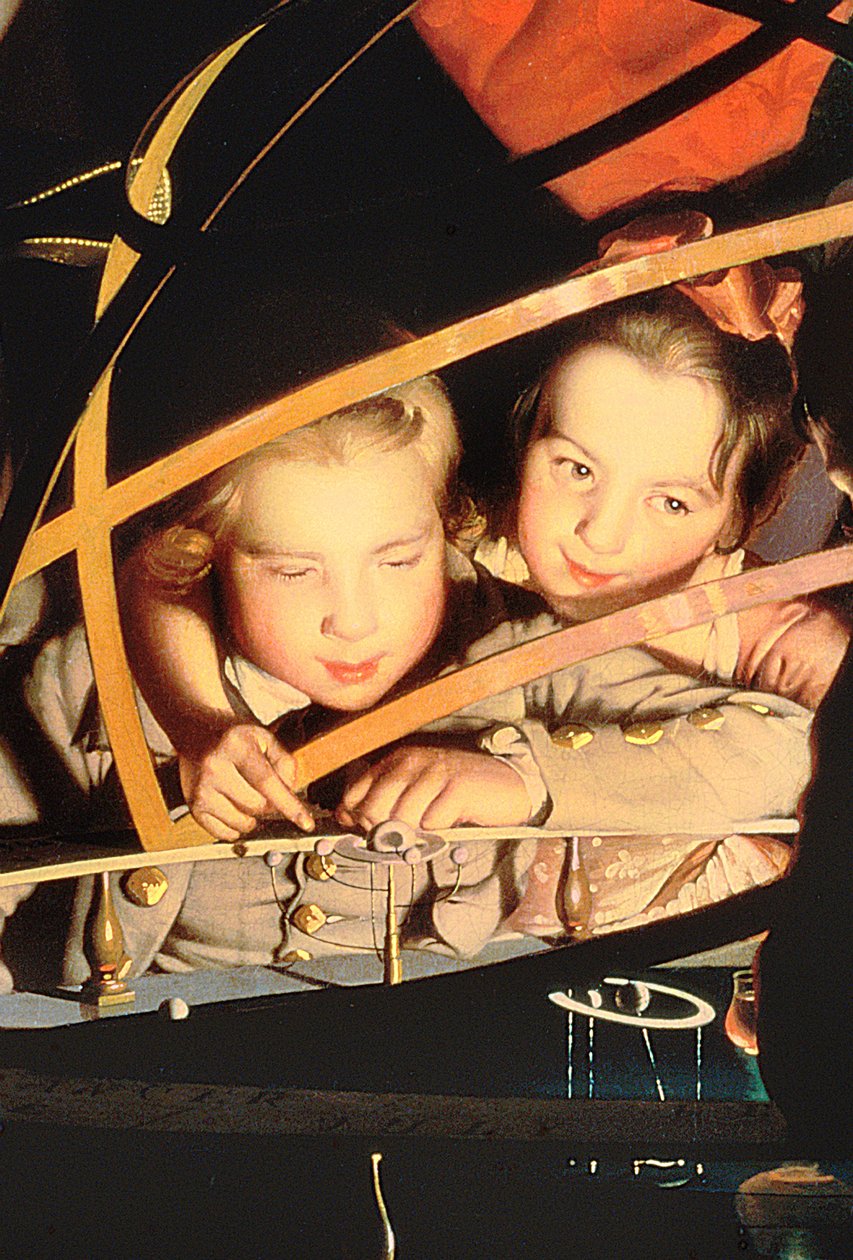 孩子们检查Orrery，c.1766油画布4262的细节 作者 德比的约瑟夫·赖特