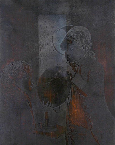 彼得-佩雷斯-伯德特（1735-93）为两个男孩在烛光下吹膀子绘制的版画（水印）（见272306）。 作者 德比的约瑟夫·约瑟夫（之后）