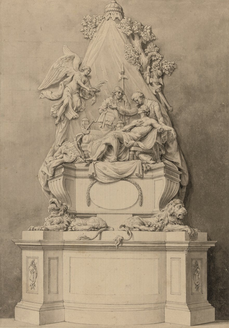 威斯敏斯特大教堂北区沃尔夫少将纪念碑（纸本水墨画） 作者 约瑟夫·威尔顿 (Joseph Wilton)