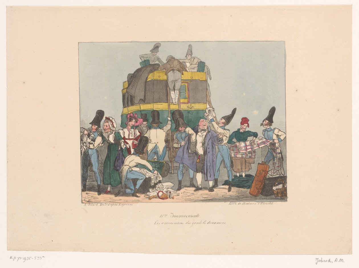 海关人员检查旅客随身物品 Les amusements des gentils douaniers（物体上的标题） 不适（系列标题） 不方便（对象上的系列标题） 作者 约瑟夫·安布罗斯·乔巴德