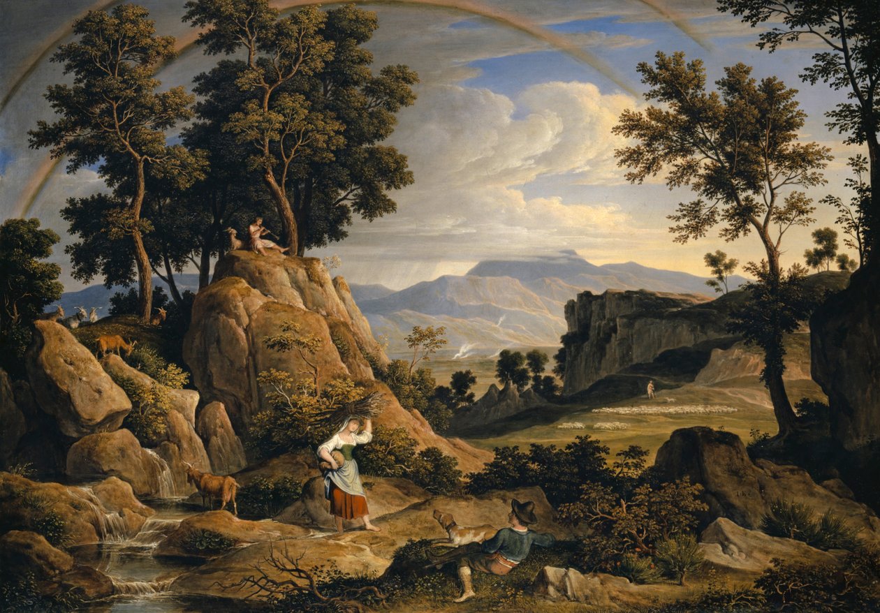 在Olevano附近的风景与彩虹，1823-24 作者 约瑟夫·安东·科赫