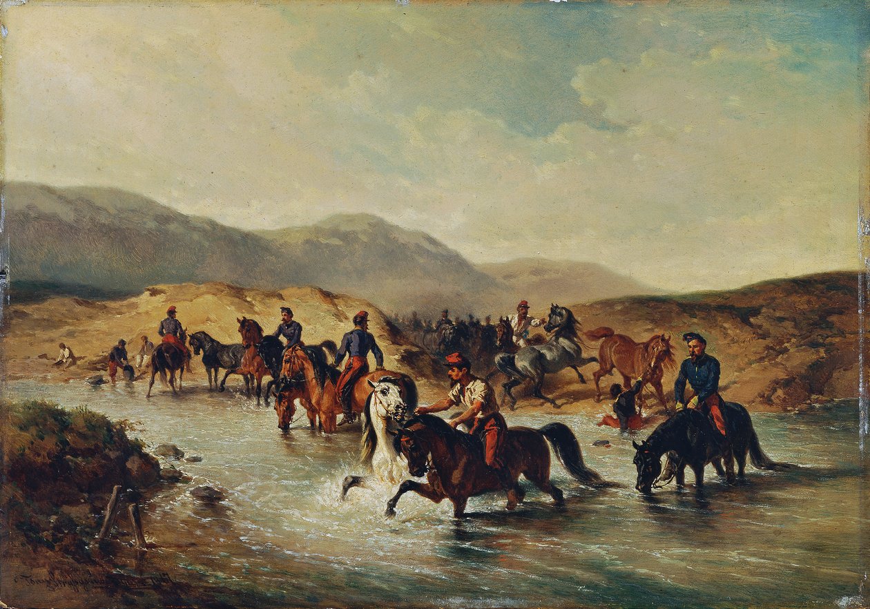 马池中的法国骑兵 作者 Joseph Anton Strassgschwandtner