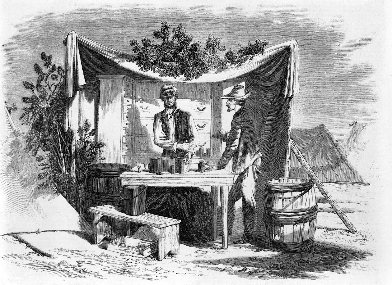 Camp Scenes  - 一家陆军药店 - 医院管家，来自我们的特殊艺术家Joseph Becker，酒吧的素描。 1864年 作者 约瑟夫·贝克尔