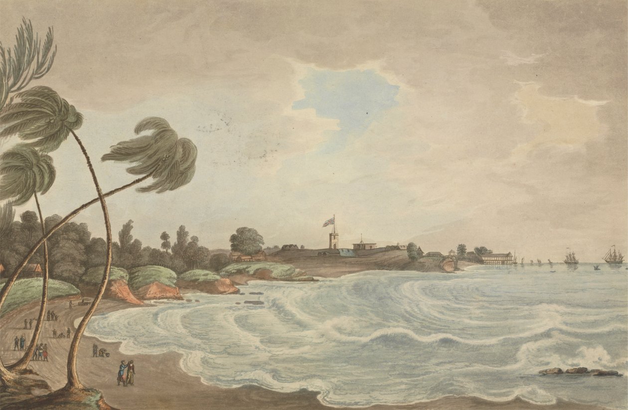 Bencooler Bay, Small Road & Wharf, 马尔伯勒堡, 苏玛克拉, 1799 作者 约瑟夫·康斯坦丁·斯塔德勒