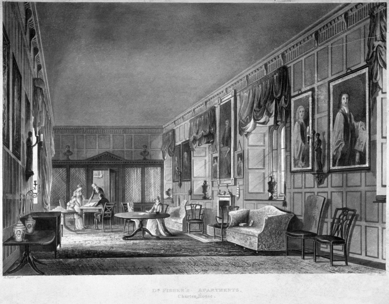 费舍尔博士的公寓内景，Charterhouse，Finsbury，伦敦，1816年。                        作者 约瑟夫·康斯坦丁·斯塔德勒