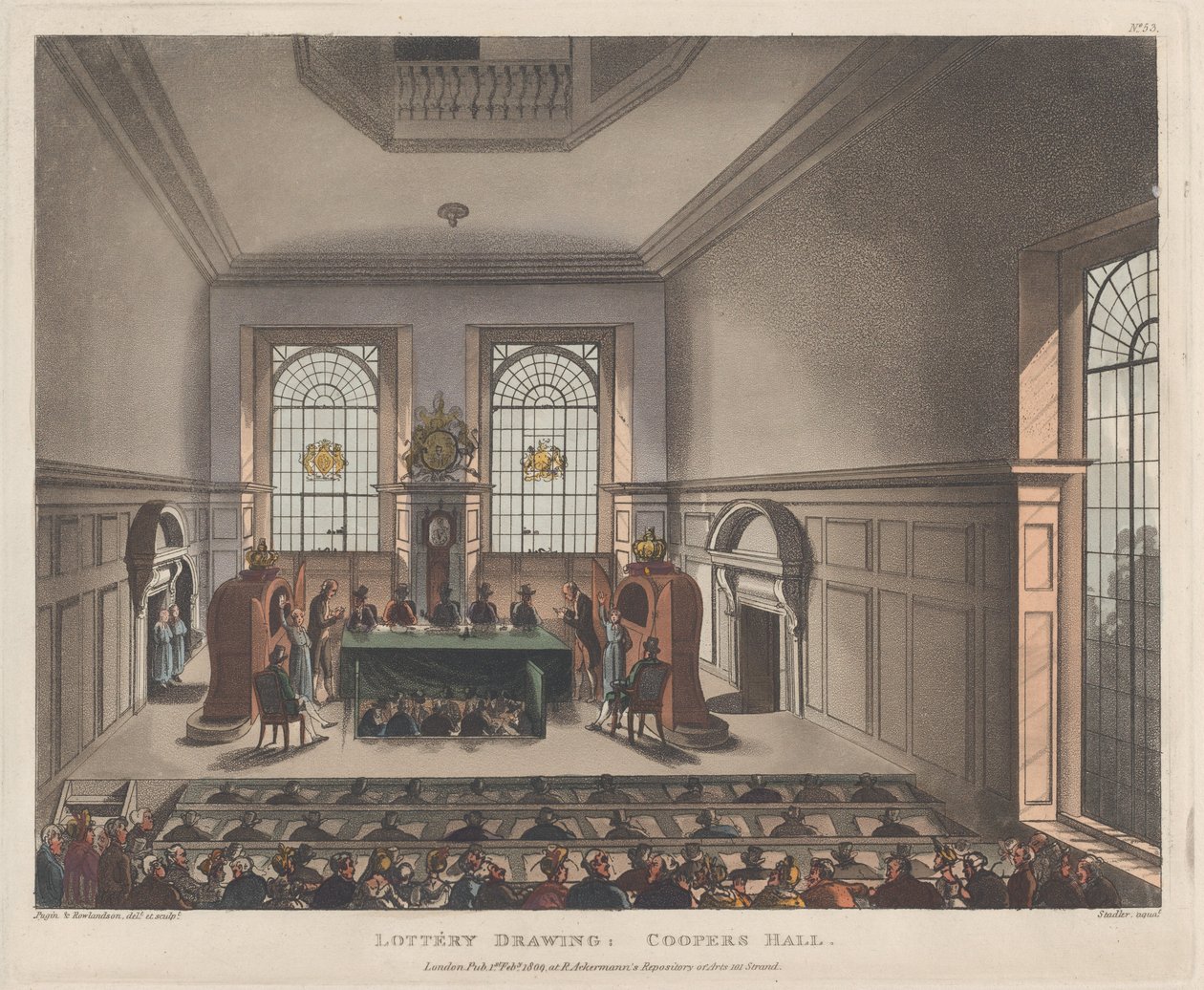 Lottery Drawing, Coopers Hall, February 1, 1809., February 1, 1809. 作者 约瑟夫·康斯坦丁·斯塔德勒
