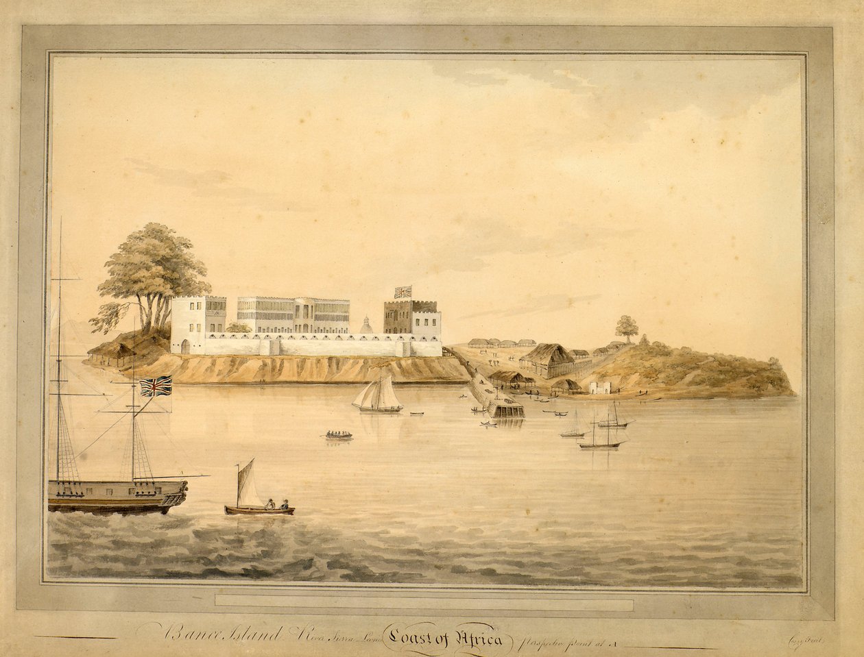 非洲塞拉利昂班斯岛风景，约 1805 年（水彩画） 作者 约瑟夫·科里