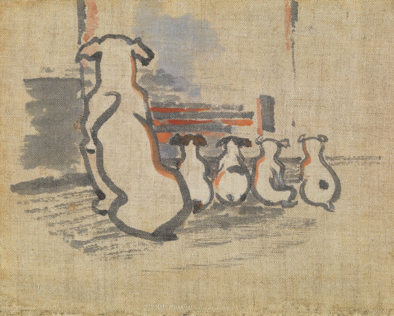 猎狐犬和小狗（亚麻布水粉画） 作者 约瑟夫·克劳霍尔