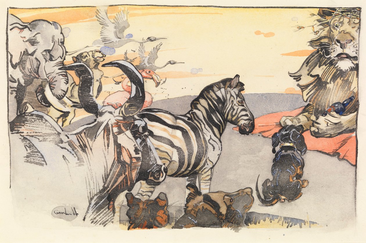 King Noble the Lion and his Court (wash on paper)   1472286   zh       chinese Successfully Translated  Original: A River Scene with Mountains in the Background Translat: A River Scene with Mountains in the Background 1444231 zh chinese Successfully Transl 作者 约瑟夫·克劳霍尔