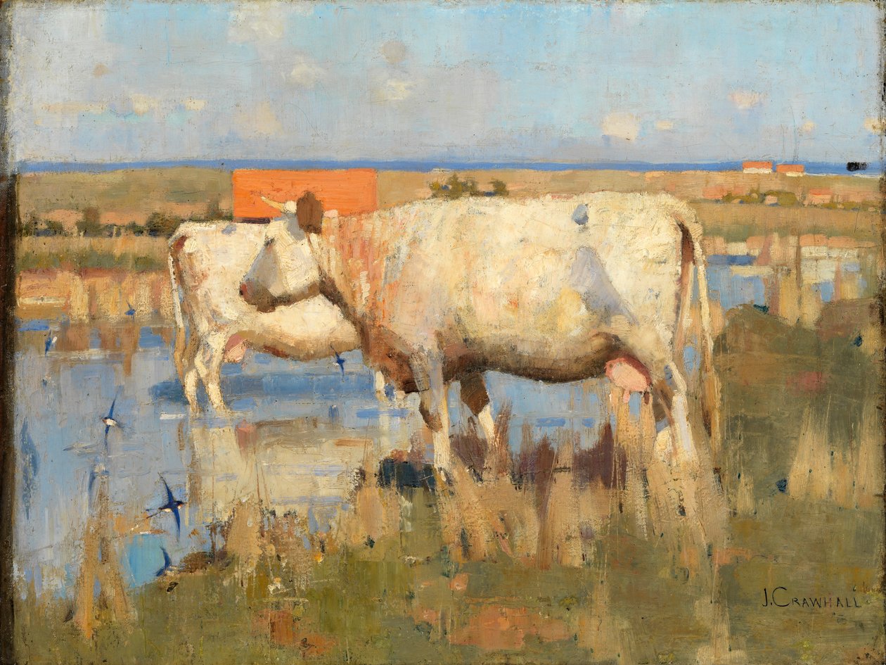 有牛的风景，约 1883-85 年（布面油画） 作者 约瑟夫·克劳霍尔