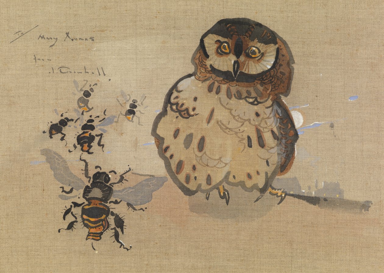 猫头鹰和蜜蜂（亚麻布水粉画） 作者 约瑟夫·克劳霍尔
