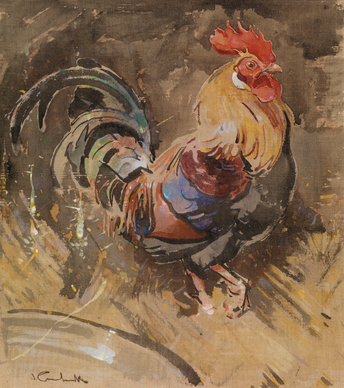 梅诺卡岛公鸡（亚麻布水粉画） 作者 约瑟夫·克劳霍尔
