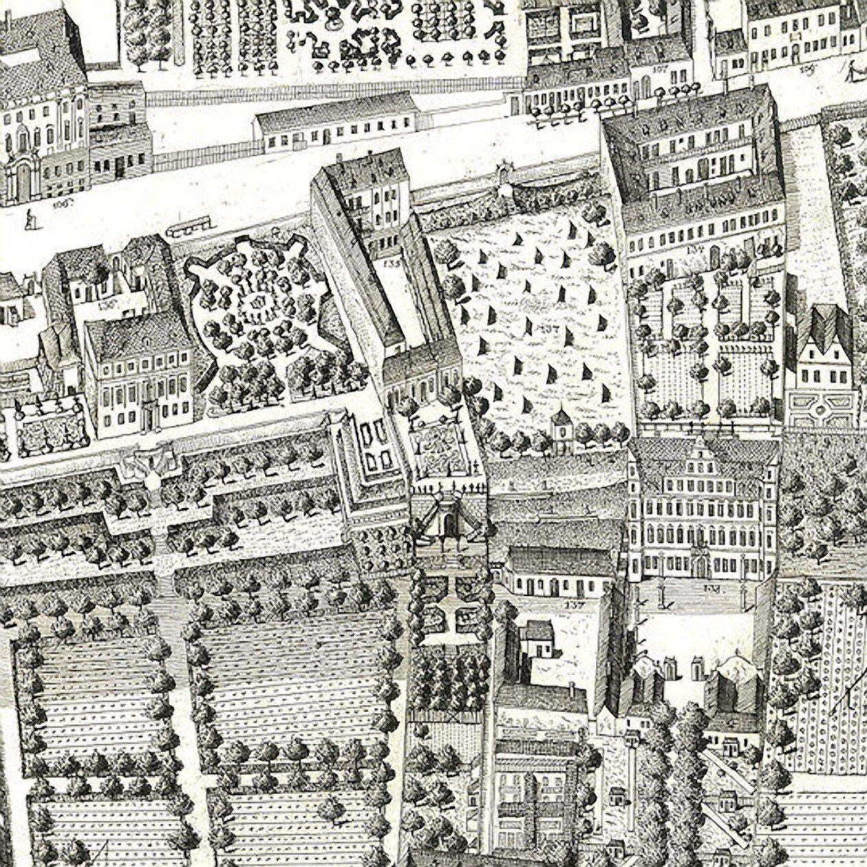 维也纳地图的详细信息，其中显示了1788年莫扎特及其家人居住的135 Alsergrund（蚀刻和雕刻） 作者 约瑟夫·丹尼尔·胡伯