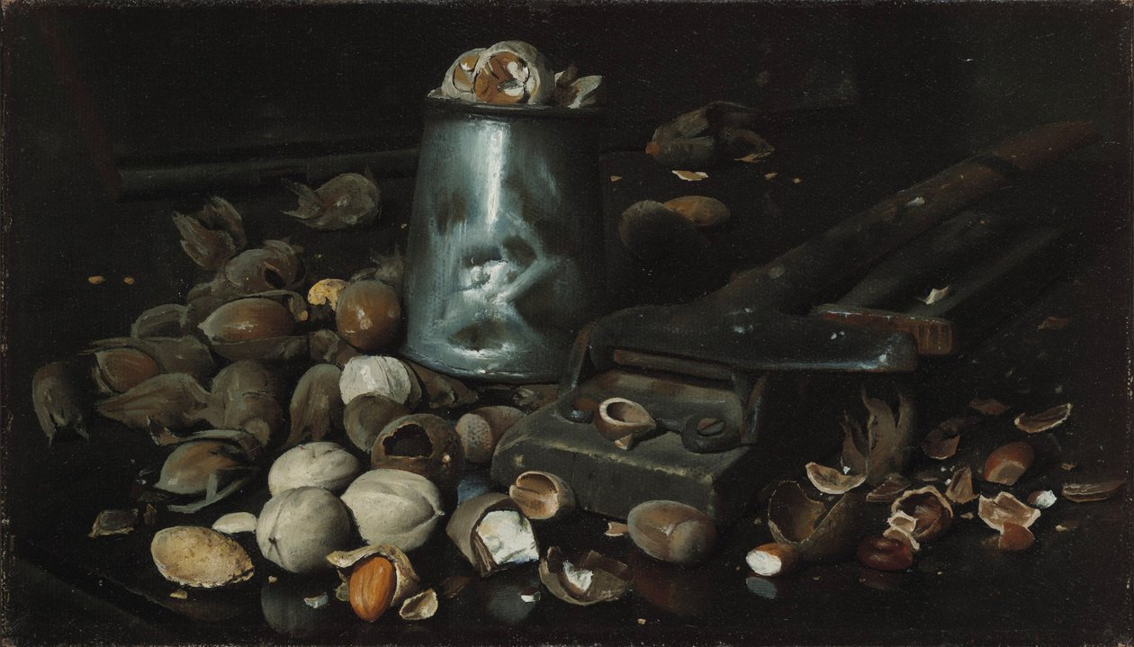 锡罐和坚果的静物，c.1886 作者 约瑟夫·德克尔