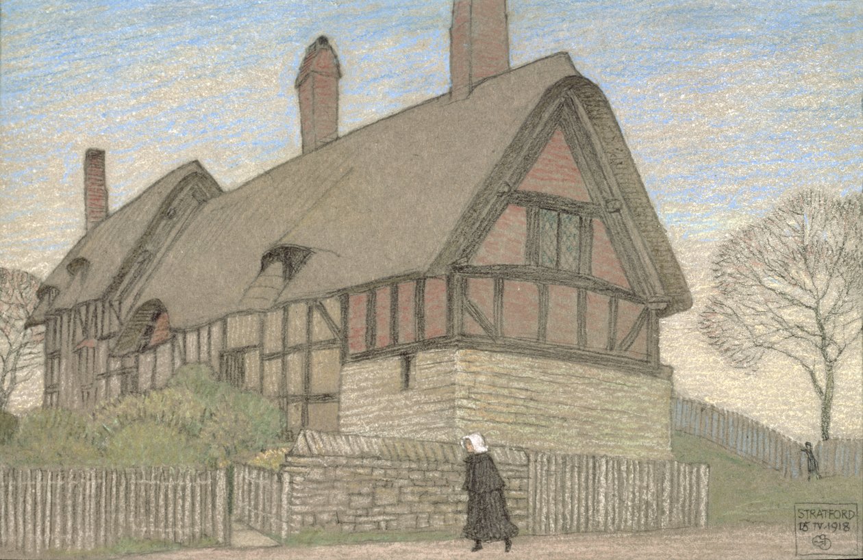 安妮·海瑟薇的小屋，1918年（纸上粉彩） 作者 约瑟夫·爱德华·索撒尔