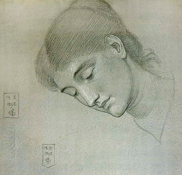 俯视女孩的头部研究 作者 约瑟夫·爱德华·索撒尔