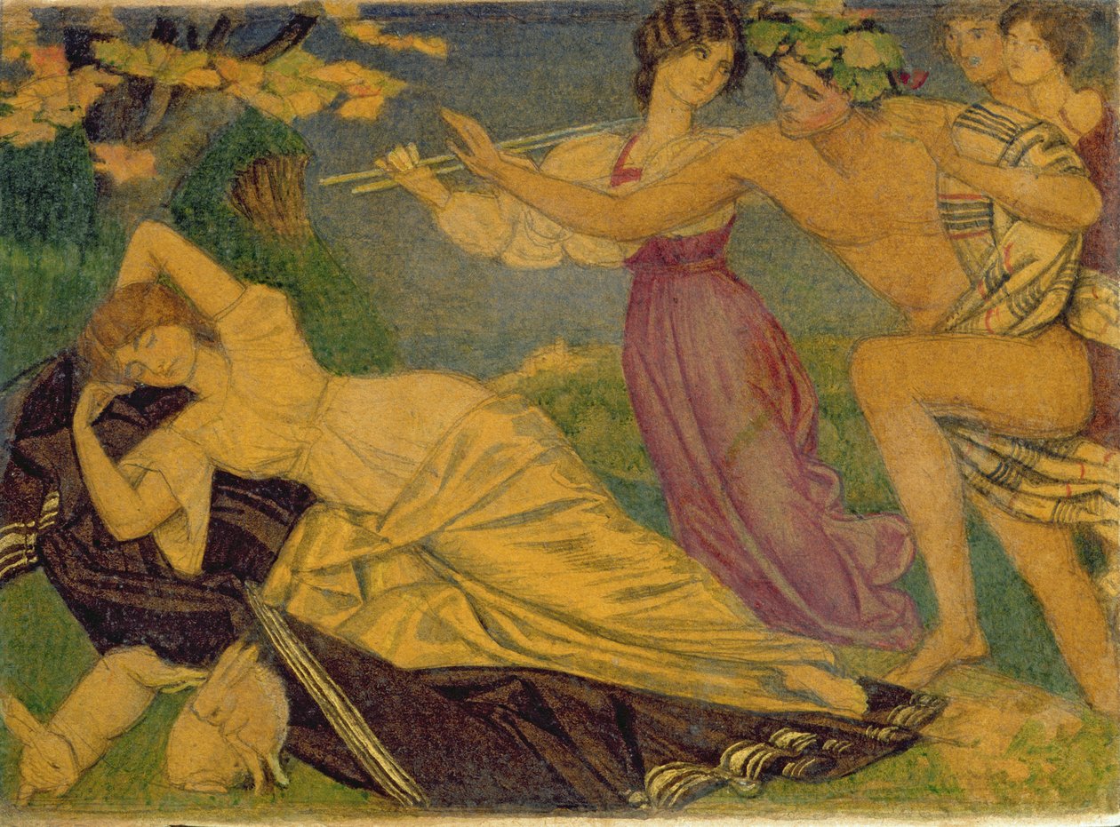 Bacchus和Ariadne的研究，c.1912（wc over pen on card） 作者 约瑟夫·爱德华·索撒尔