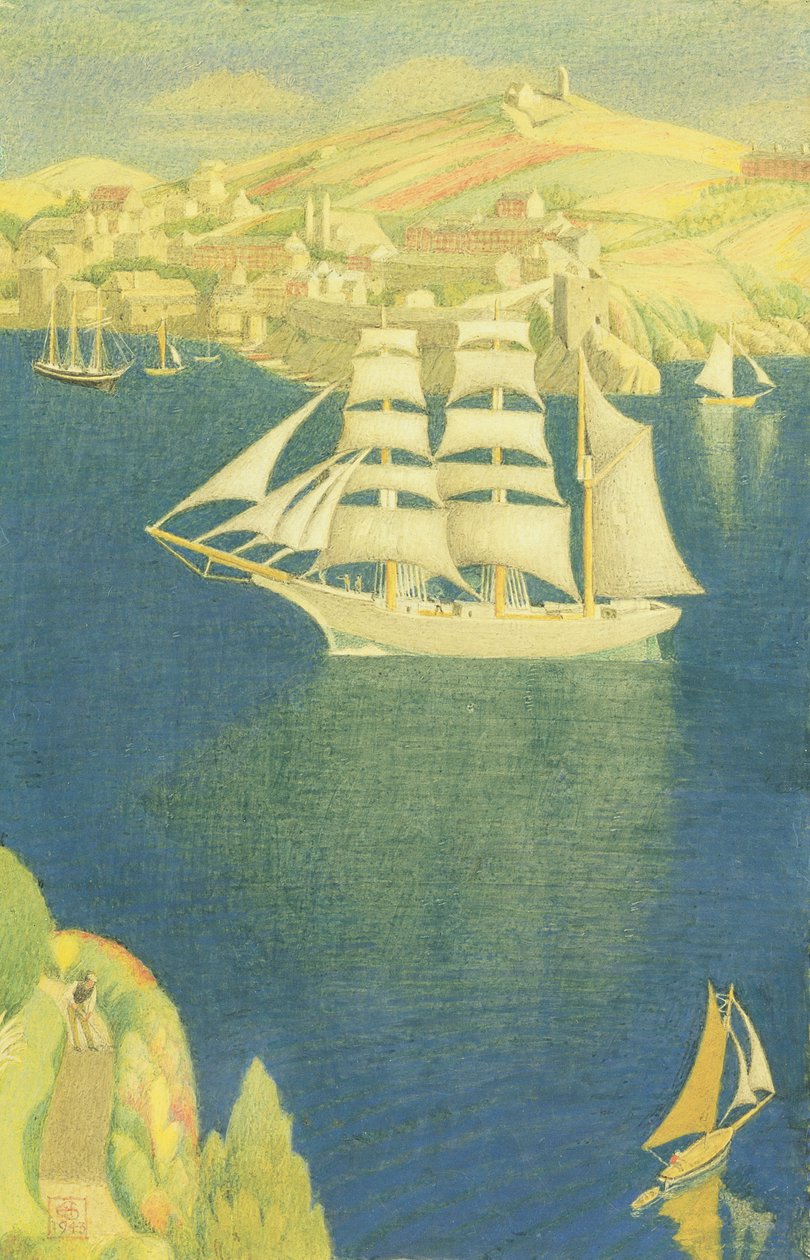 Fowey的白色三桅，1943年（船上的蛋彩画） 作者 约瑟夫·爱德华·索撒尔