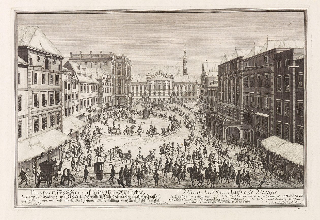 维也纳Neuer Markt新市场，1719年。 作者 约瑟夫·伊曼纽尔·费舍尔·冯·埃拉赫