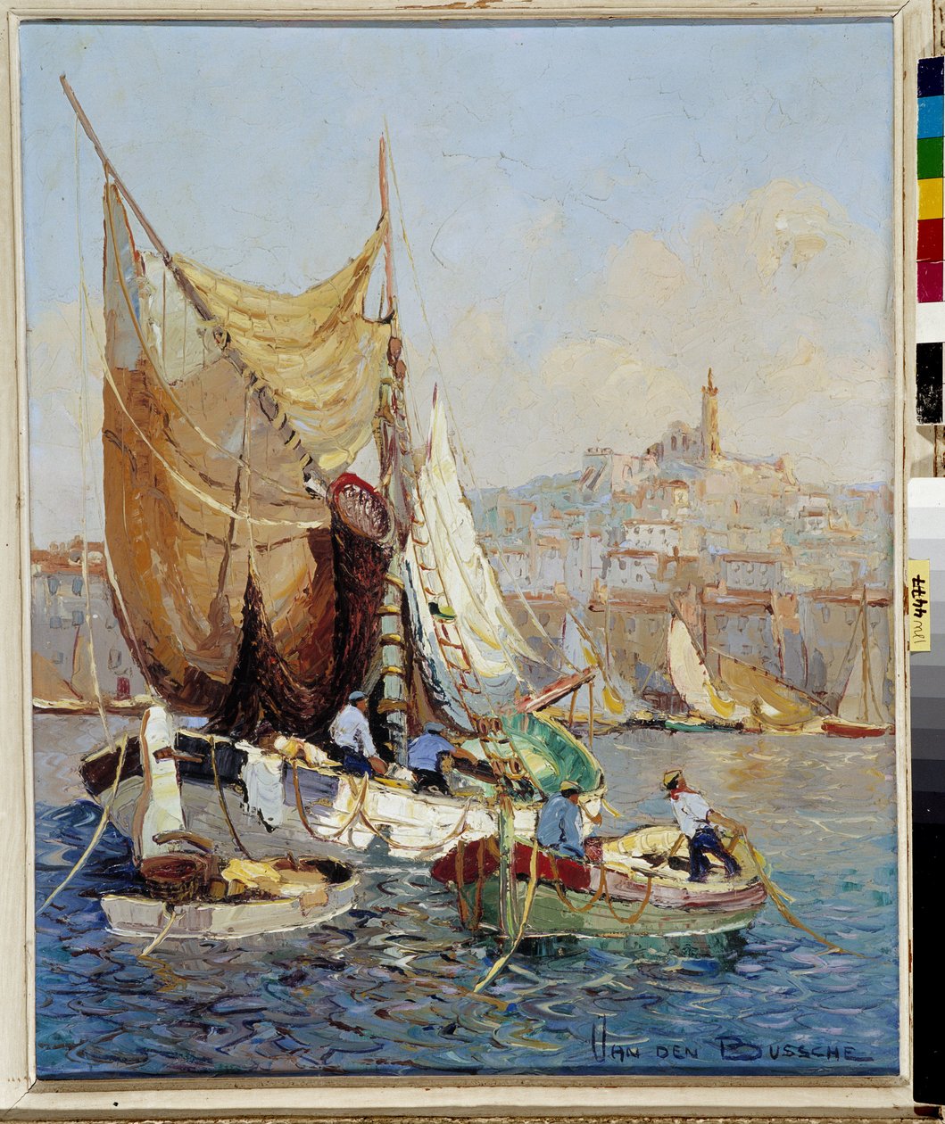 Pecheurs dans la Vieux Port de Marseille 绘画，Fernand Van Den Bussche (1892-1975) 20 世纪 必填项：马赛普罗旺斯之友基金会藏品 作者 约瑟夫·伊曼纽尔·范登·布什