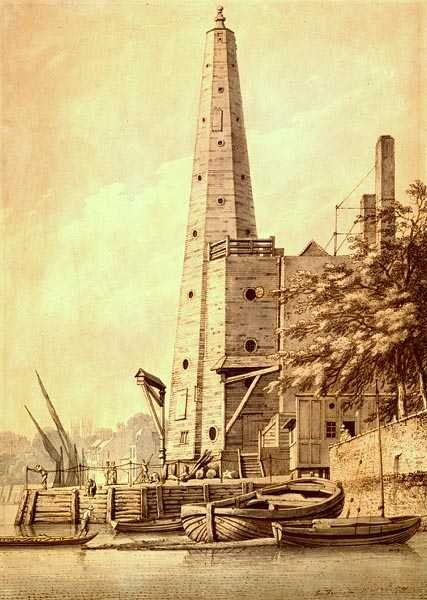 白厅约克楼的老水塔，1791年5月20日（水墨）。 作者 约瑟夫·法灵顿