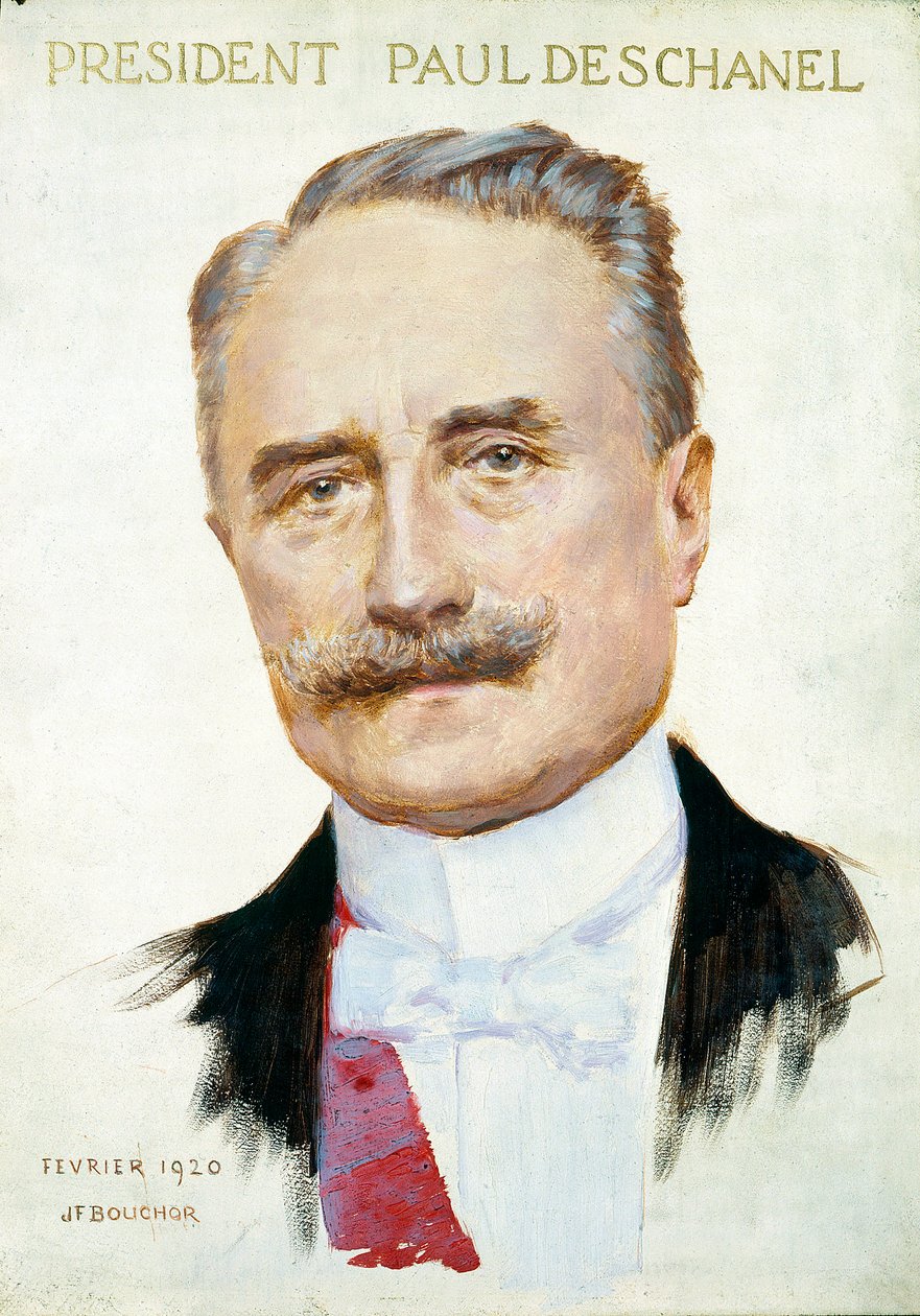 共和国总统保罗·丹斯切尔 (1855-1922) 的肖像。 Joseph Felix Bouchor (1853-1937) 的插图，1920 年 2 月。巴黎。 卡纳瓦莱博物馆。 作者 约瑟夫·费利克斯·布库
