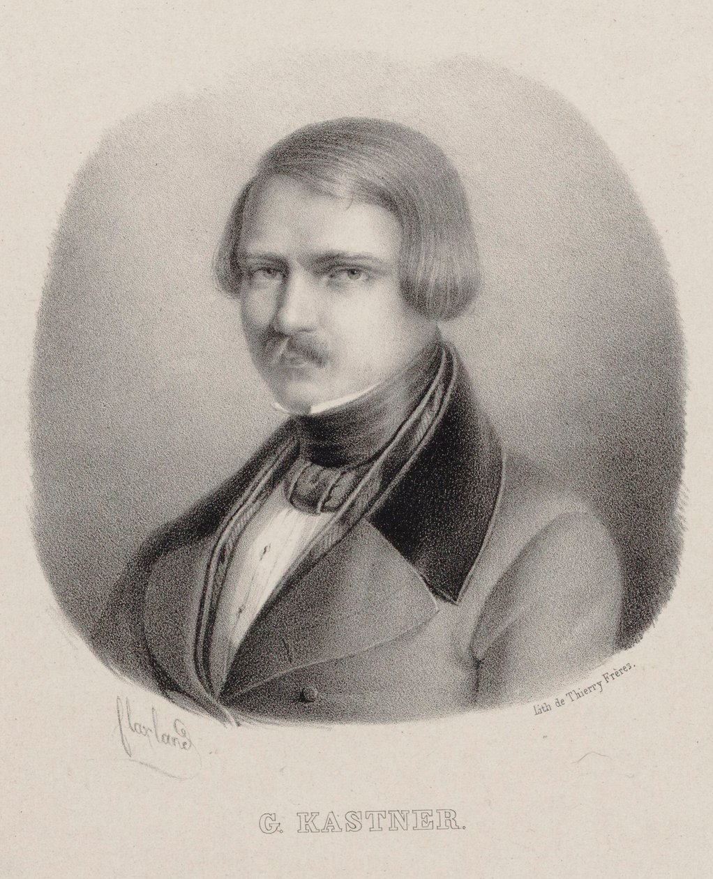 作曲家Jean-Georges Kastner 1810-1867的肖像。 作者 约瑟夫·弗雷德里克·弗拉克斯兰