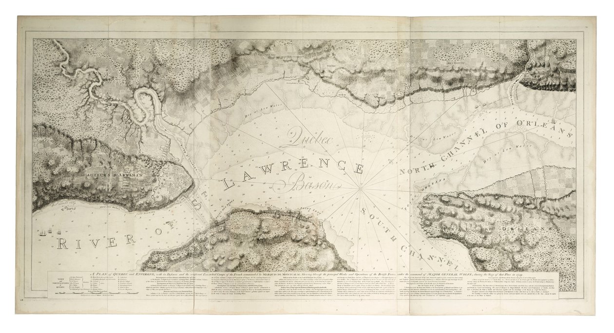 约 1781 年魁北克及其周边地区和防御工事平面图（彩色版画） 作者 Joseph Frederick钱包DesBarres