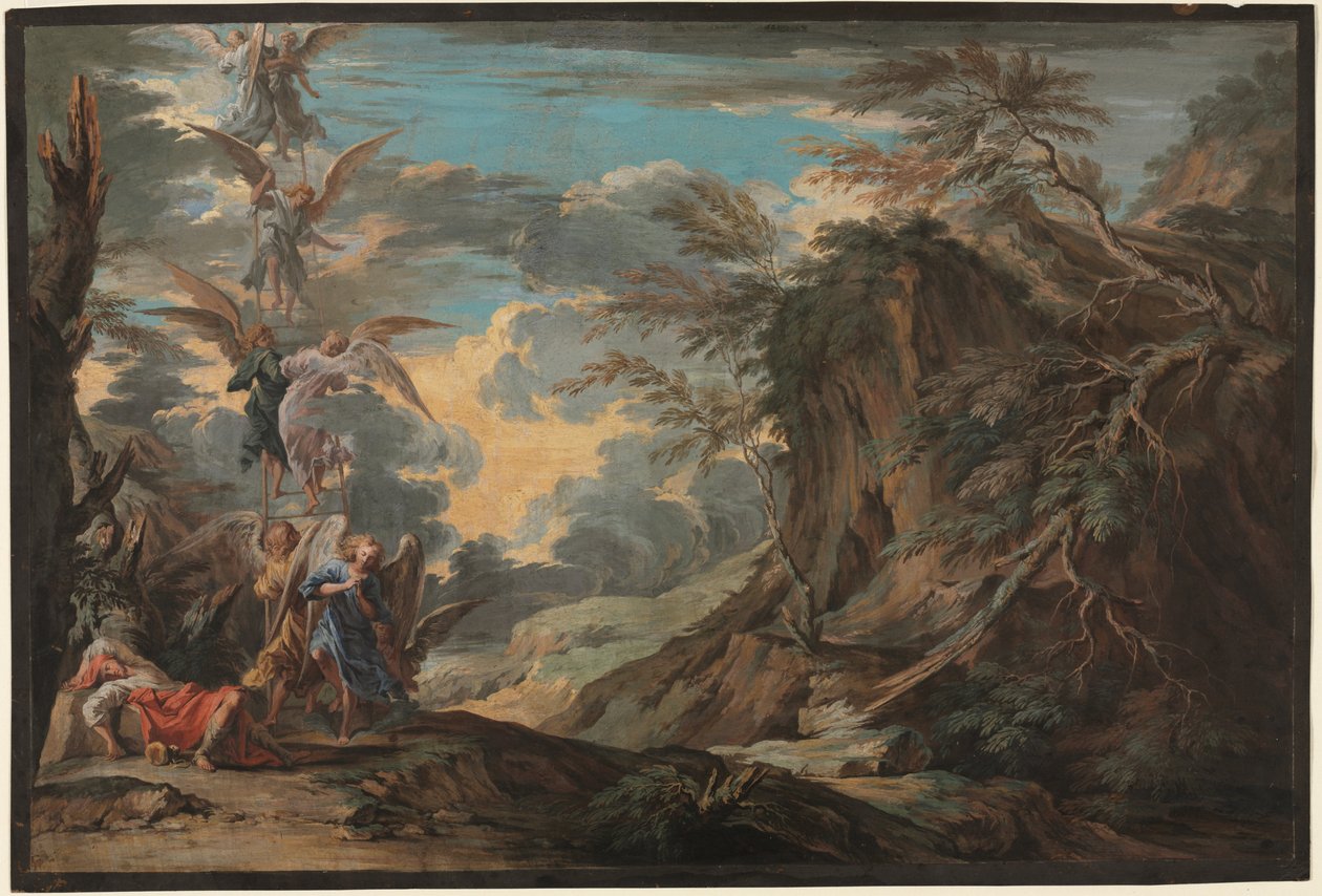 雅各布的梦》，约 1720 年（棕色童皮上的水粉画） 作者 约瑟夫·古皮